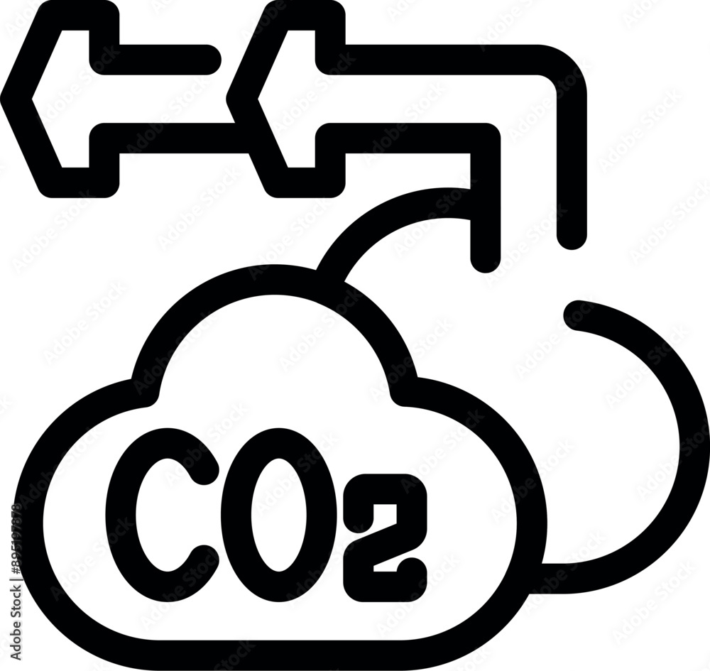 Line art icon of co2 emissions being reduced by cloud technology Line art icon of co2 emissions being reduced by cloud technology