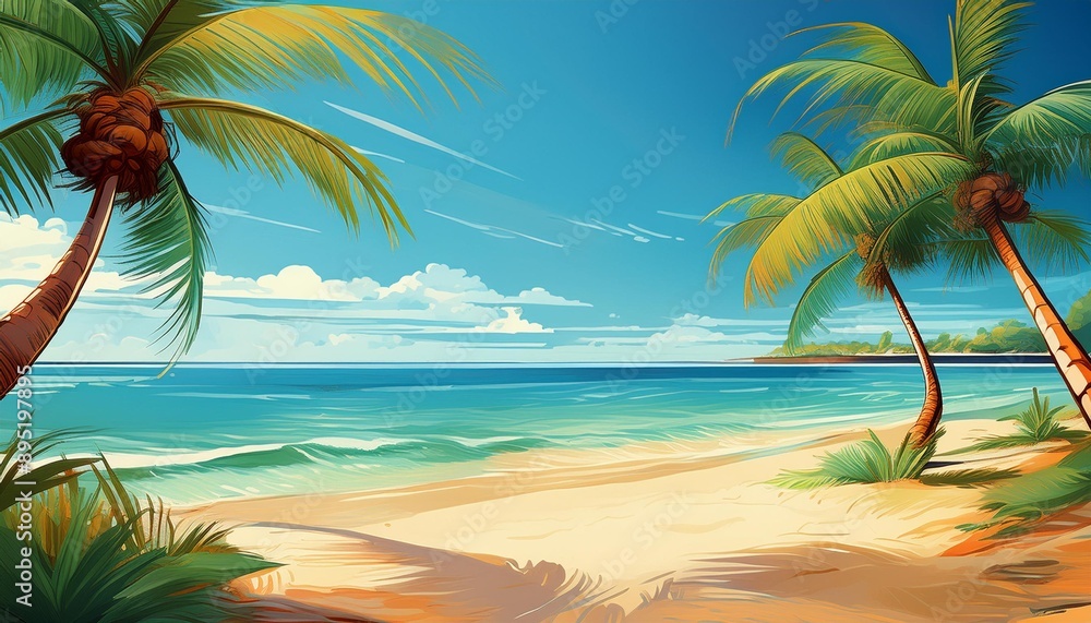 Fototapeta premium Beautiful beach sand and palm trees
