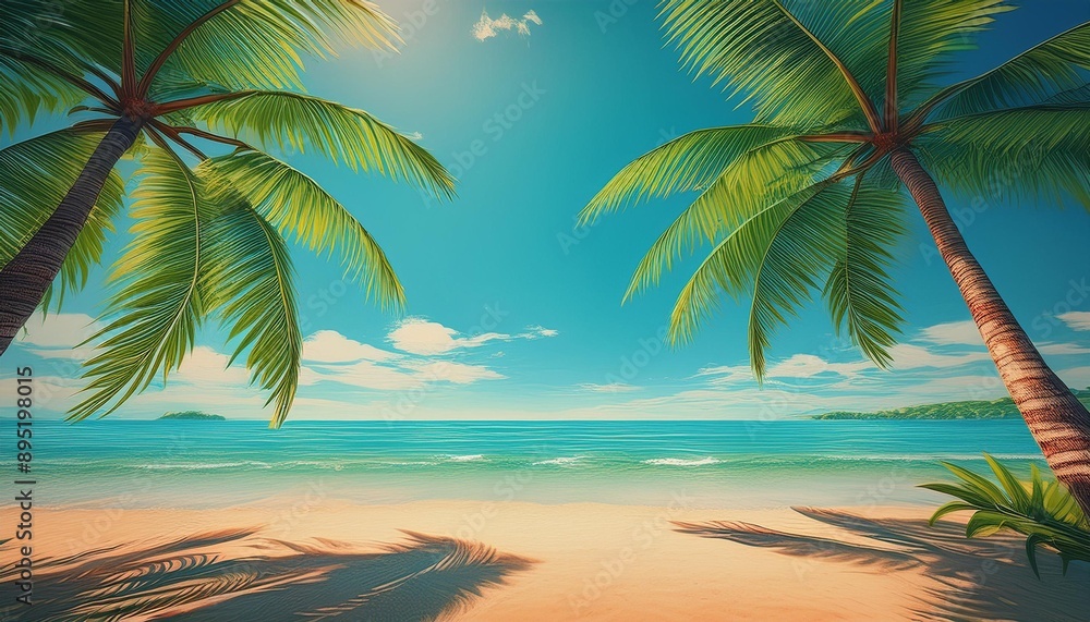 Fototapeta premium Beautiful beach sand and palm trees