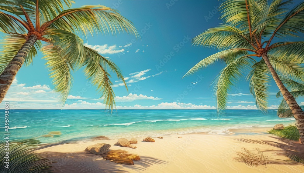 Obraz premium Beautiful beach sand and palm trees