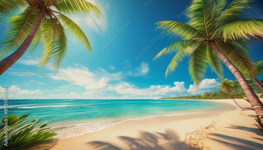 Obraz premium Beautiful beach sand and palm trees