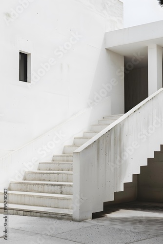White Concrete Staircase Against Minimalist Architecture