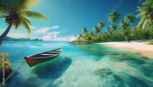 Tropical island sea and boat