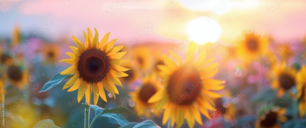 Obraz premium Sunflower Field at Sunset