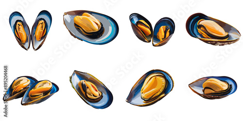 Multiple graphical illustrations of mussel