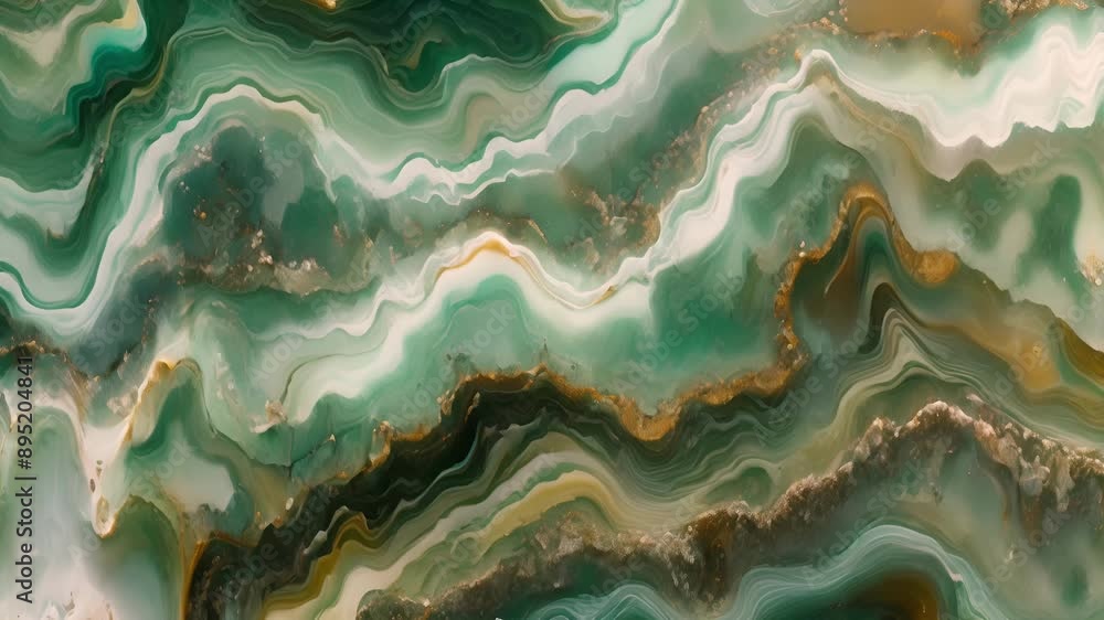The fluid organic lines of this mineral pattern in shades of emerald green and ocean blue evoke the smooth surface of a polished piece of aventurine. The fluid organic lines of this mineral pattern in shades of emerald green and ocean blue evoke the smooth surface of a polished piece of aventurine.