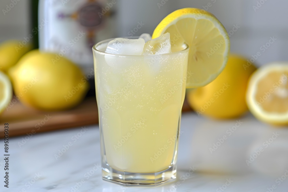 Refreshing Lemonade Drink with Lemon Slices and Ice Cubes Refreshing Lemonade Drink with Lemon Slices and Ice Cubes