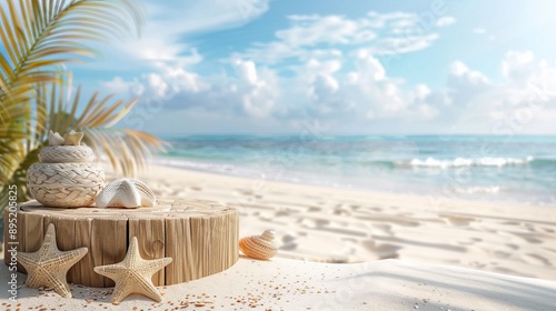 Wallpaper Mural Beach podium summer background. beach summer background 3d Torontodigital.ca