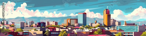 Cartoon Illustration of Guadalajara Skyline With Fluffy Clouds © Ruslan