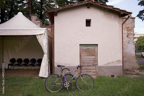 bicycle in front of a house