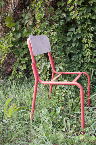 red chair in the garden