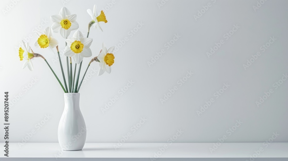Daffodils in white vase on white background Daffodils in white vase on white background