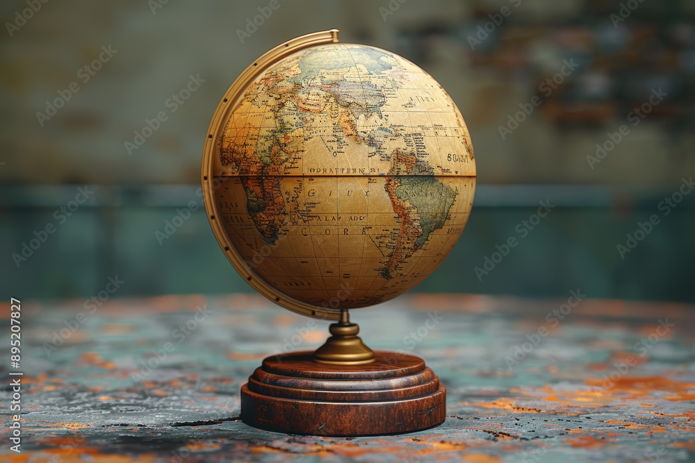 An antique globe on a mahogany stand. Concept of global exploration and historical geography. Generative Ai. An antique globe on a mahogany stand. Concept of global exploration and historical geography. Generative Ai.