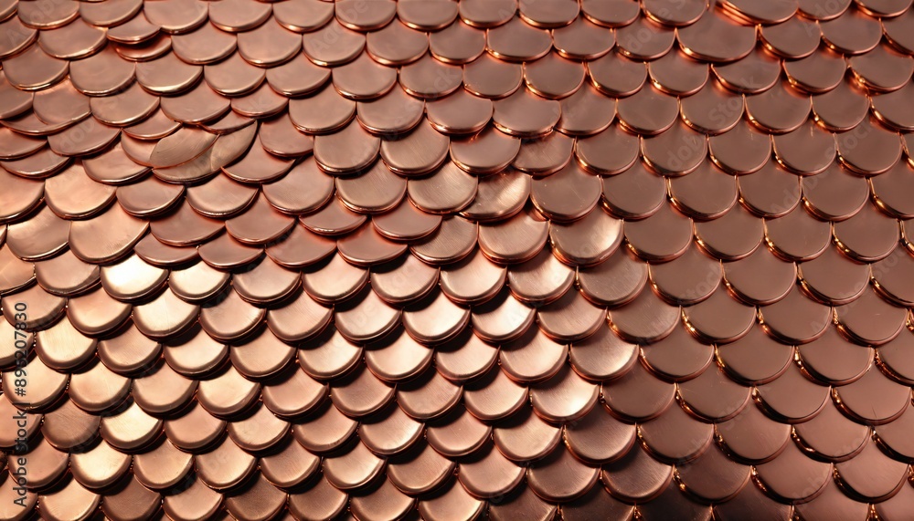 Copper surface resembling fish scales, with a shiny, overlapping pattern. Multiple variations available Copper surface resembling fish scales, with a shiny, overlapping pattern. Multiple variations available
