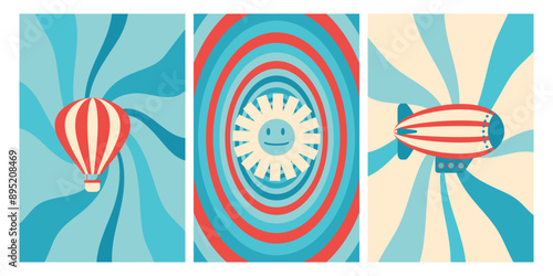 Modern summer bright cards set in trendy geometric minimalist style. Creative art vector templates for celebration, branding, banner, cover, label, poster, sale.