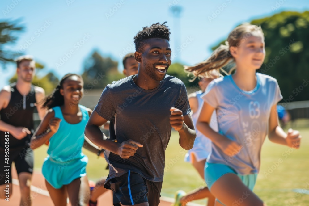 Young Athletes Practicing With Coaches on a Sunny Day, Outdoor Sports Training Session Young Athletes Practicing With Coaches on a Sunny Day, Outdoor Sports Training Session