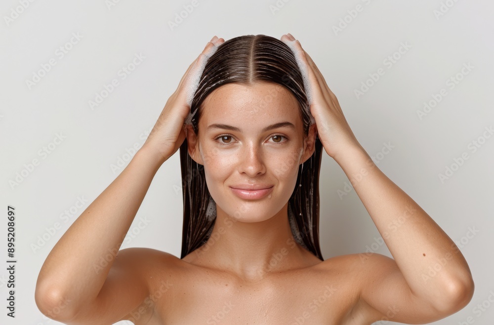 Woman Washing Her Hair With Shampoo Woman Washing Her Hair With Shampoo