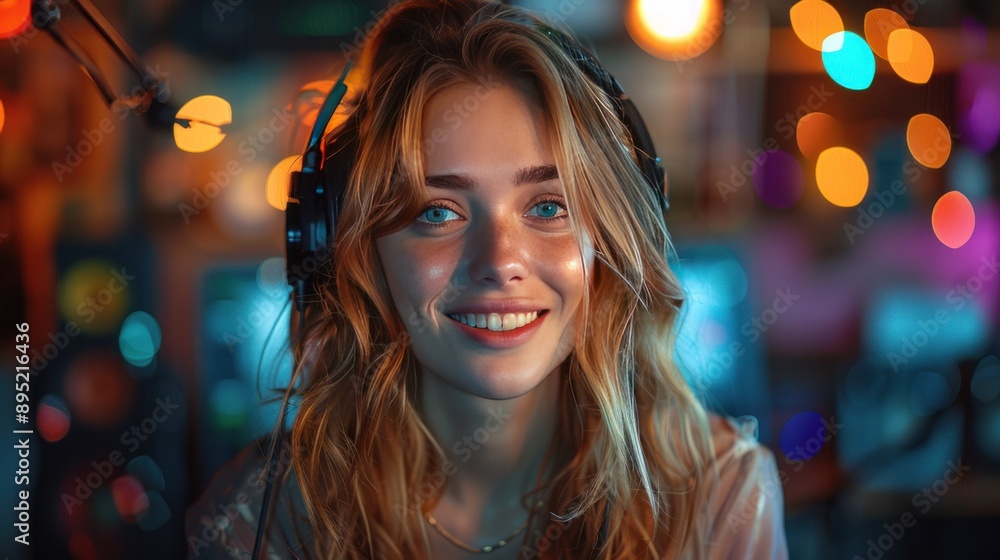 Smiling Woman in Headphones Smiling Woman in Headphones