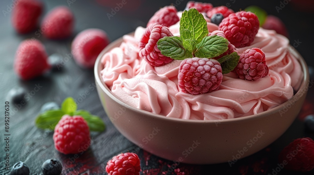 Pink Dessert with Fresh Raspberries and Mint Pink Dessert with Fresh Raspberries and Mint