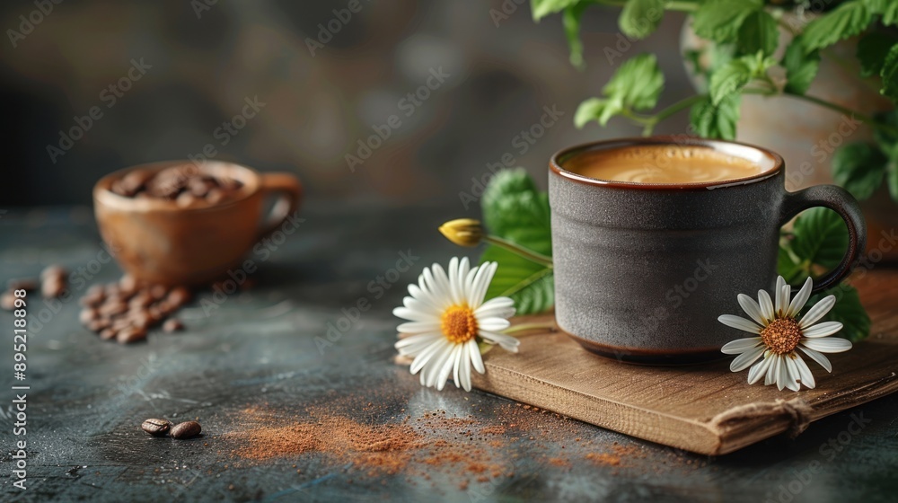 Coffee and Flowers on a Rustic Table Coffee and Flowers on a Rustic Table