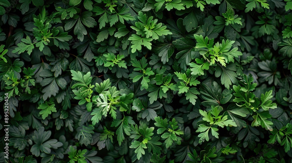 Close-up of dark green evergreen foliage, medium shrub vertical background Close-up of dark green evergreen foliage, medium shrub vertical background