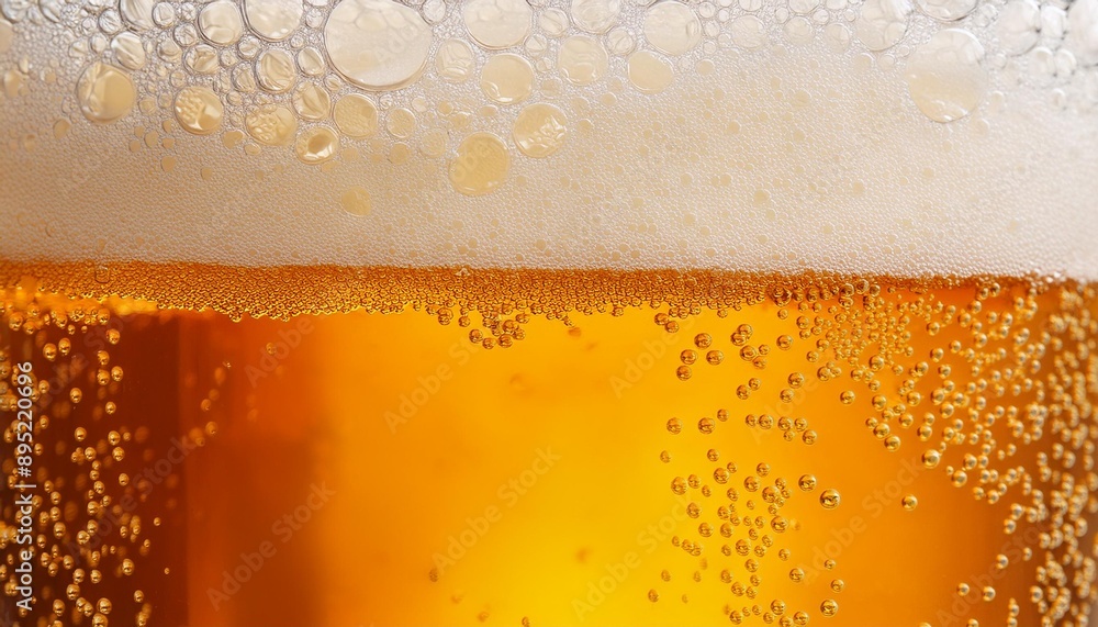 Beer background texture. Close up beer gluss with frothy foam and bubbles Beer background texture. Close up beer gluss with frothy foam and bubbles