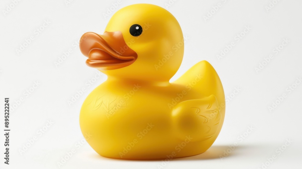 A high-resolution, cinematic shot of a bright yellow rubber duck isolated on a white background. The duck features classic, smooth design details. A high-resolution, cinematic shot of a bright yellow rubber duck isolated on a white background. The duck features classic, smooth design details.