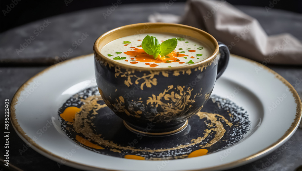 Waterzooi soup on a plate, national cuisine of Belgium Waterzooi soup on a plate, national cuisine of Belgium