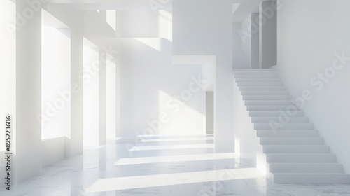 3d white abstract interior background. Ai generation © Tnzal