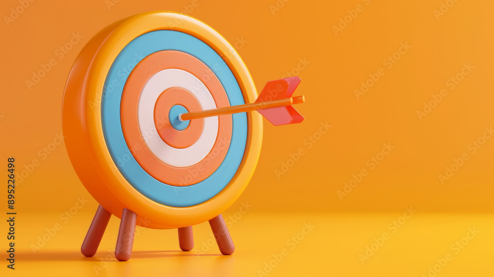 Cartoon-style target with arrow on orange background Cartoon-style target with arrow on orange background