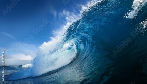 Power ocean wave. Surfing sea wave