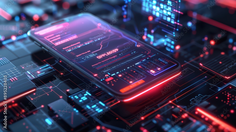 An artistic 3D concept depicting a smartphone with a system update alert and loading bar An artistic 3D concept depicting a smartphone with a system update alert and loading bar