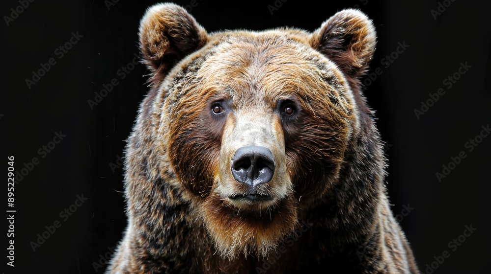 A ferocious grizzly bear stands against a clean, black background, with detailed fur appearing in a cinematic style. A ferocious grizzly bear stands against a clean, black background, with detailed fur appearing in a cinematic style.