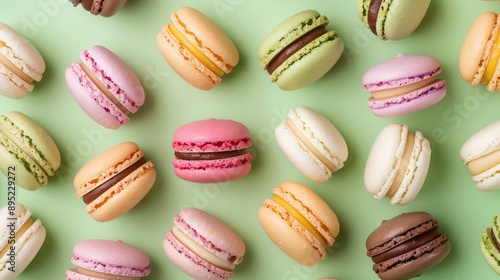 Wallpaper Mural A row of colorful macaroons with different flavors. A sweet treat, a type of almond cookie in close-up. Torontodigital.ca