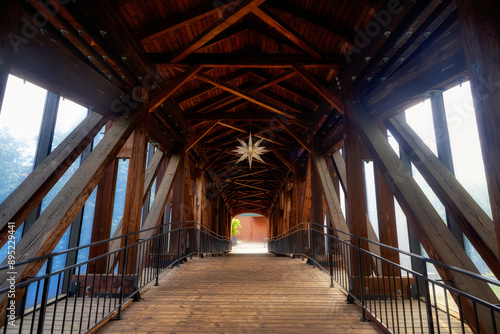 The inside view of the star at the Heritage Covered bridge in Old Salem in Winston Salem in North Carolina. HDR. photo