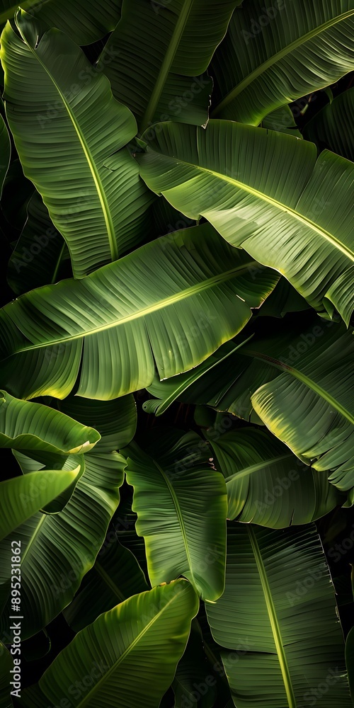 Obraz premium Close Up Tropical Banana Leaves Green Background