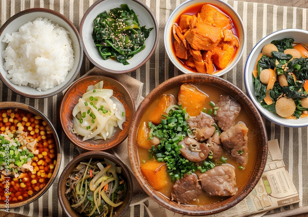 Korean Food Dishes with Meat and Vegetables Korean Food Dishes with Meat and Vegetables