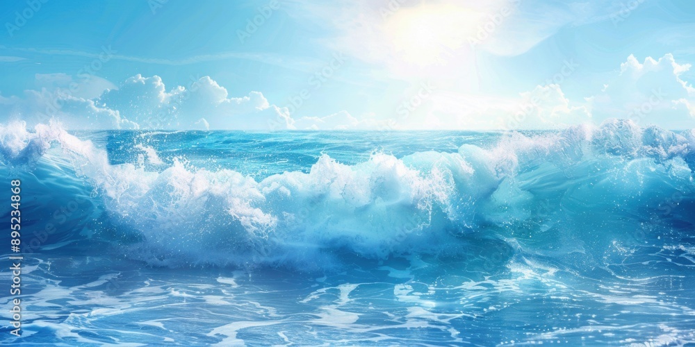 A serene scene featuring a large body of water with the sun shining in the background A serene scene featuring a large body of water with the sun shining in the background