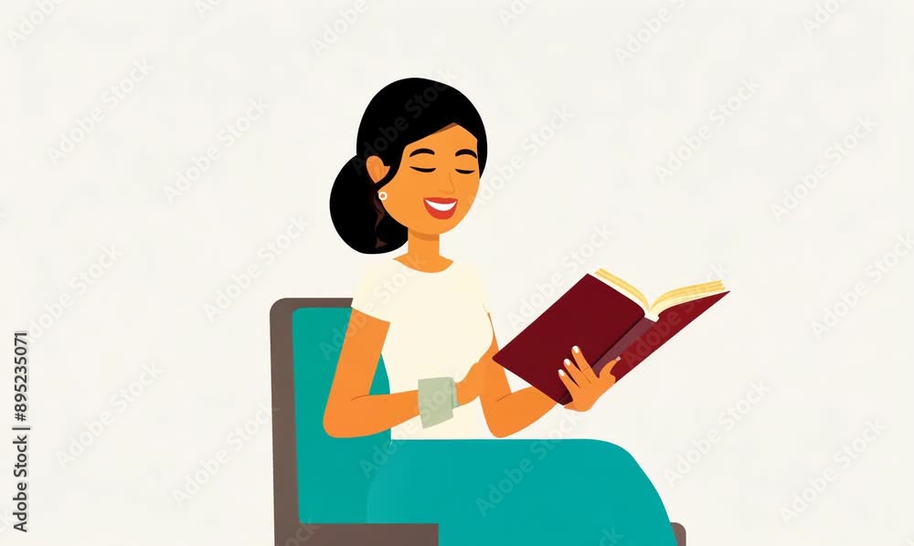 Young woman reading a book. Vector illustration in flat cartoon style. Young woman reading a book. Vector illustration in flat cartoon style.