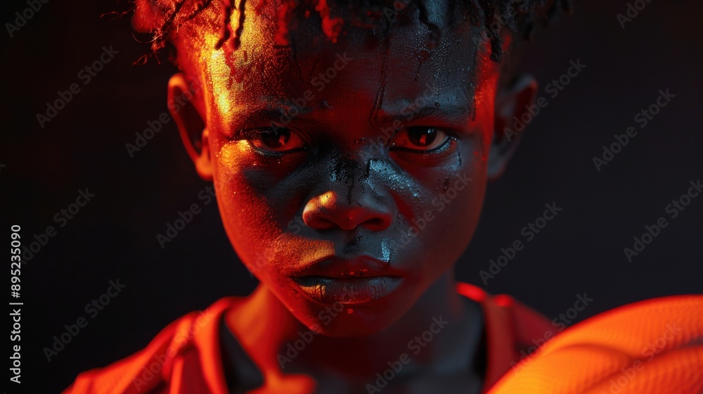 Intense portrait of a professional African basketball player with a serious expression, highlighted with dramatic lighting, focusing on determination and strength. Intense portrait of a professional African basketball player with a serious expression, highlighted with dramatic lighting, focusing on determination and strength.