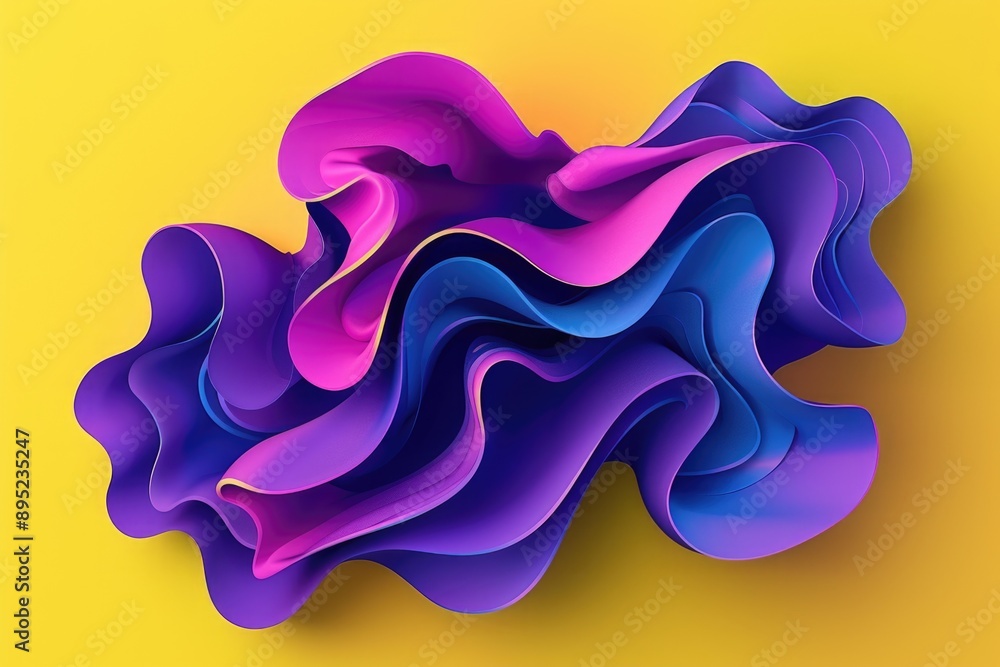 A futuristic 3D visualization of a wavy pattern in purple and blue colors A futuristic 3D visualization of a wavy pattern in purple and blue colors