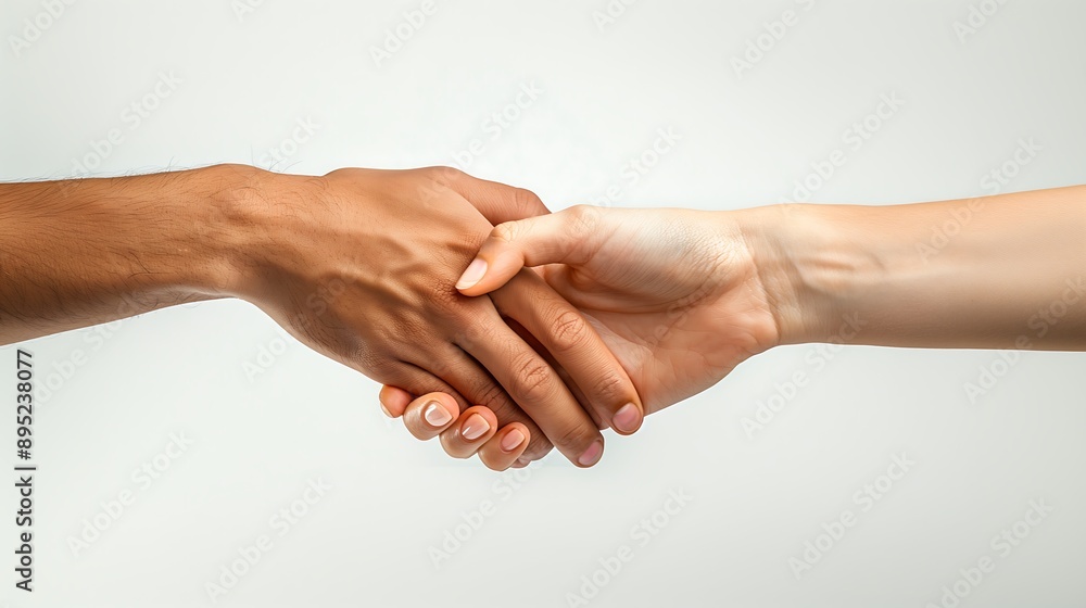 Close-up of two hands holding each other on a white background. Love, support, romantic, Valentine's Day concept. Generative AI. Close-up of two hands holding each other on a white background. Love, support, romantic, Valentine's Day concept. Generative AI.