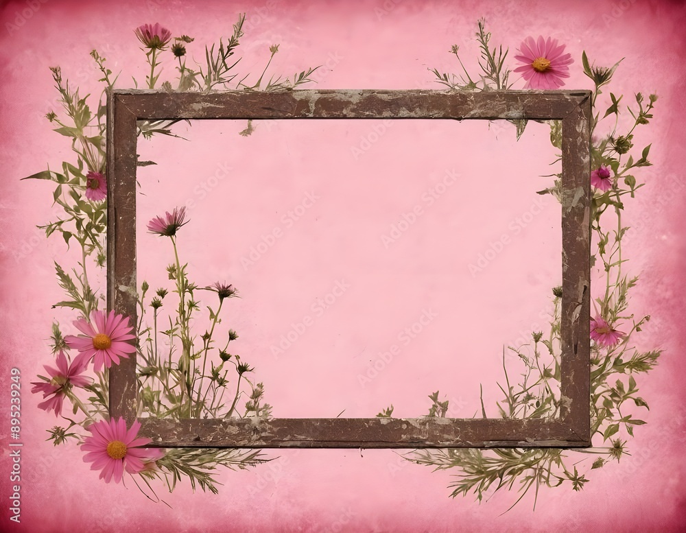 Pink and White Flowers Arranged in a square Frame on a Pink Background Pink and White Flowers Arranged in a square Frame on a Pink Background