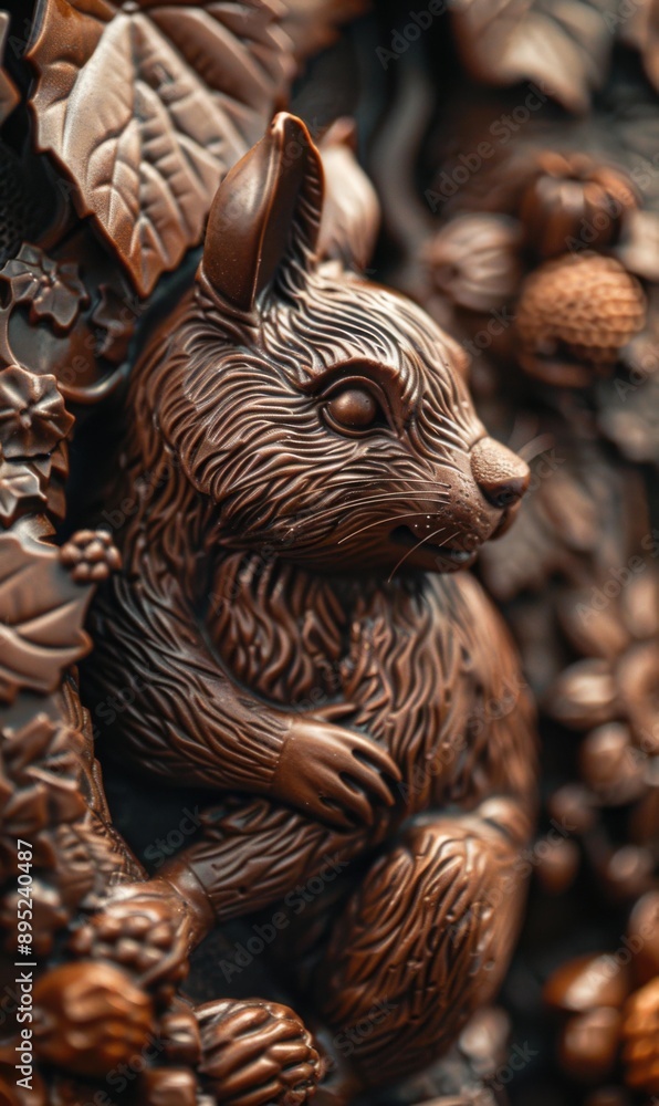 Naklejka premium A close-up of a squirrel sculpture. AI.