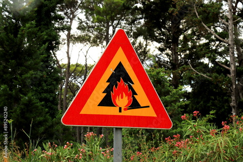 Warning Sign - forest fire danger, dry forest, drought, It is prohibited to make a fire