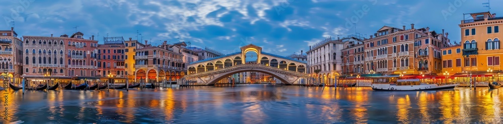 Venice, Italy, panoramic view of Rialto Bridge and Canal Grande Venice, Italy, panoramic view of Rialto Bridge and Canal Grande