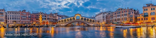 Venice, Italy, panoramic view of Rialto Bridge and Canal Grande