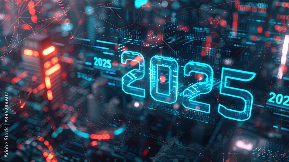 Futuristic Digital Display Showing the Year 2025 Futuristic Digital Display Showing the Year 2025
