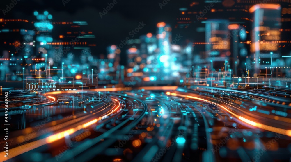 A cityscape with a lot of lights and a lot of blue. The city is very busy and the lights are very bright A cityscape with a lot of lights and a lot of blue. The city is very busy and the lights are very bright
