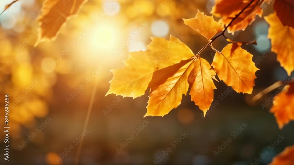 Golden Autumn Leaves at Sunset: Sunlight Streams Through Brilliant Foliage, Creating a Magical Fall Scene. Golden Autumn Leaves at Sunset: Sunlight Streams Through Brilliant Foliage, Creating a Magical Fall Scene.